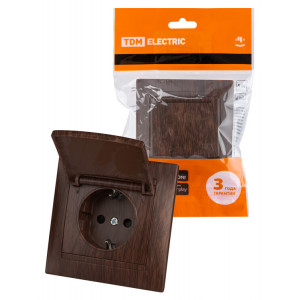 Розетка 2П+З 16А 250В IP44 с защ. шт. с крышкой венге "Лама" SQ1815-0414