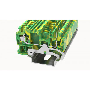 WS2.5P-PE-01P-1C-00Z(H), Заземляющая клемма, для подключения внешнего разъема, тип фиксации провода: пружинный, номинальное сечение: 2,5 мм кв., ширина: 5 мм, цвет: желто-зеленый, тип монтажа: DIN35