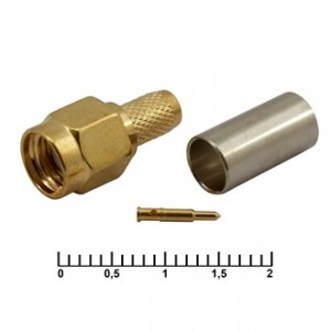 SMA-C58P GOLD, Разъём высокочастотный, штекер SMA обжим на кабель RG58, золотой