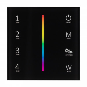 Панель Sens SMART-P30-RGBW Black (230V, 4 зоны, 2.4G) 027104, Встраиваемая сенсорная стеклянная панель 2.4 ГГц, цвет чёрный. Для управления RGBW источниками света с помощью сенсорной полосы. Питание/рабочее напряжение AC 85-265V, 4 зоны управления. Функция управления DMX512 устройствами. Габариты 86х86х36 мм. Панель