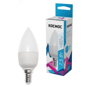 Лампа светодиодная 7.5Вт свеча 4500К бел. E14 220В КОСМОС LkecLED7.5wCNE1445