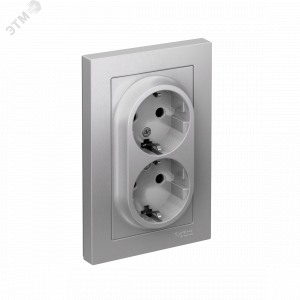 Розетка 2-м СП AtlasDesign 16А IP20 с заземл. защ. шторки в сборе алюм. SE ATN000326