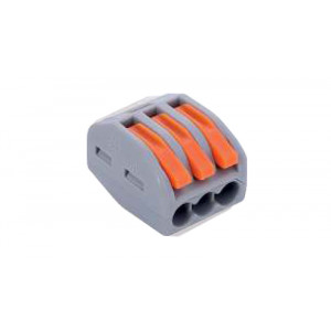 Рычажная клемма, соединительная, PCT-213, Рычажная клемма, соединительная, универсальная, 3 полюса, сечение проводника 0,08 - 4,0 мм кв., 250V, 32A,цвет корпуса: серый, цвет рычагов: оранжевый,в упаковке 50 штук (Аналог 222-413)