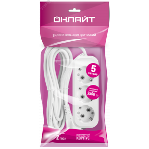 Удлинитель бытовой OPE-S-03-500-E-3x1 с заземлением 3 розетки 5м ПВС 3х1 3500 Вт 33286
