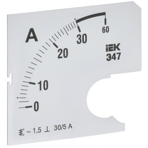 Шкала смен. для амперметра Э47 30/5А-1,5 72х72мм IPA10D-SC-0030