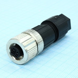 SACC-M12FS-4PL M, Разъем, Универсальный, 4-полюсн., неэкранированный, Гнездо прямое M12, Кодирование: A, Зажимы Push-in, материал накатанной гайки: Цинк. литья под давлением, с никелевым покрытием, наружный диаметр кабеля 4 мм ... 8 мм