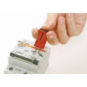 gws90851, Блокираторы полюсных автоматов POW, нейлон и сталь, зажим наружу, ширина зажима – 20.2 мм, 42х24 мм, цвет – красный, 6 шт/упак