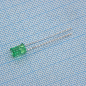 L-493GT, Светодиод 5мм/зеленый/568нм/2-5мкд/прозрачный зеленый цилиндр с конусообразным углублением/140°