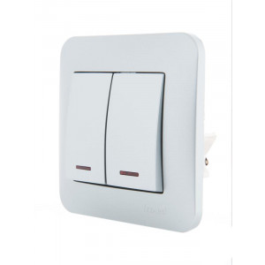 Выключатель 2-кл. 1п СП Karina 10А IP20 с подсветкой механизм матов. серебр. 707-4388-112