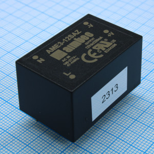 AME3-12SAZ, AC/DC, 3Вт, вход 90…305В, выход 12В/0.25А, изоляция 3000В AC, КПД 73%, максимальная емкостная нагрузка не более 680мкФ, 35.6x23.31x19.32мм, -40…80°C, пластик