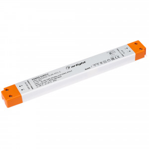 Блок питания ARV-SN24045-SLIM-PFC-C (24V, 1.87A, 45W) 029189(1), Источник напряжения с гальванической развязкой для светодиодных изделий. Входное напряжение 220-240 VAC. Выходные параметры: 24 В, 1.87 А, 45 Вт. Встроенный PFC >0.9. Негерметичный пластиковый корпус IP 20. Габаритные размеры длина 251 мм, ширина 30 мм, в