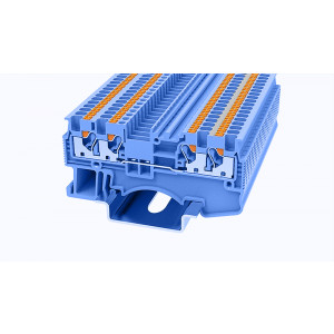 DS1.5-QU-01P-12-00Z(H), Проходная клемма, 4 точки подключения, тип фиксации провода: Push-in, номинальное сечение: 1.5 мм кв., 17,5A, 500V, ширина: 3,5 мм, цвет: синий, втычная перемычка, тип монтажа: DIN35