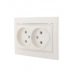 Розетка 2-м СП Mira 16А IP20 без заземл. со вставкой керамика жемчуж./бел. перламутр. 701-3030-128