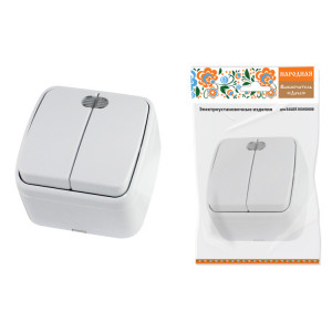 Выключатель 2-кл. открытой установки с подсветкой IP20 10А, белый "Дача" Народная SQ1824-0004