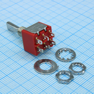 MTS-203 E-1, Тумблер ON-OFF-ON 2 группы контактов 3А,250В ручка - пластик