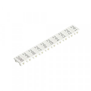 Маркировка для клемм (полоска) 9705A/5/10 B 291-300, Маркировочные шильдики, для клемм сечением 2,5 мм.кв., боковая / верхняя, 10 шильдиков, нанесенные символы: 291...300, с горизонтальным расположением, размер шильдика: 4,8 x 8,3 мм, цвет: белый