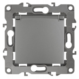 12-2103-12 Розетка 2P+E Schuko со шторками с крышкой, 16A-250В, IP20, 2, графит (10/100/2500 Б0019327