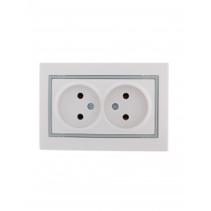 Розетка 2-м СП Mira 16А IP20 без заземл. с сер. вставкой керамика бел. 701-0215-128