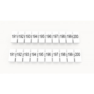 Маркировка (полоска) ZB6-10P-19-31Z(H), Кассета с маркировочными шильдиками, для клемм сечением 4 мм.кв., верхняя, 10 шильдиков, нанесенные символы: 191..200, с вертикальным расположением, размер шильдика: 5,55 х 10,7 мм, цвет: белый