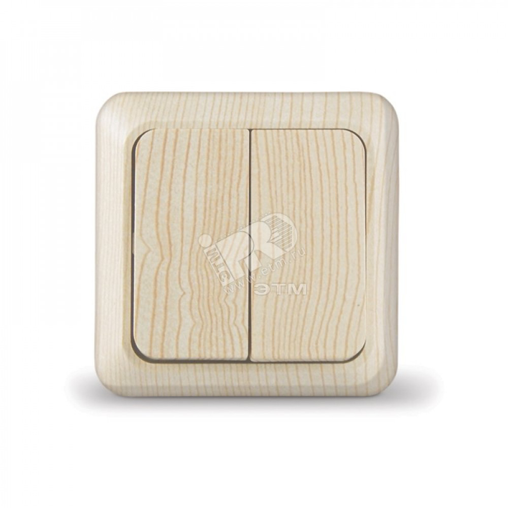 Изображение товара Выключатель Олимп двухклавишный сосна 5560834 монтаж в открытой установке