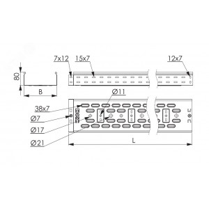 Лоток перфорированный 200х80х 2000 цинк-ламельный 35314ZL