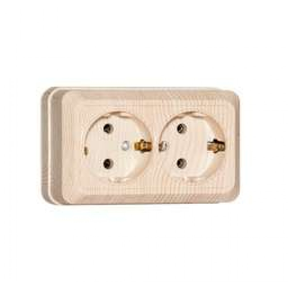 Изображение товара Розетка 2-м ОП Олимп 16А с заземлителем, дерево, IP20, пластик