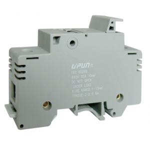 Предохранительная клемма UKJ-10RDN, Предохранительная клемма, тип предохранителя: 10x38, тип фиксации провода: винтовой, номинальное сечение: 10 мм кв., до 32A, 1000V, ширина: 17,5 мм, цвет: серый, тип монтажа: DIN35