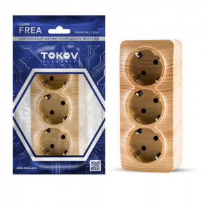 Розетка 3-м ОП Frea 16А IP20 250В с заземл. АБС-пластик сосна TKE-FR-R3Z-C25