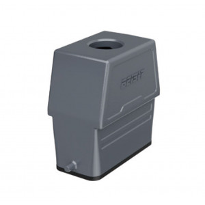 Крышка разъема H10A-TO-2P-PG21, Крышка разъема на кабель, типоразмер 10A, с уплотнителем, 1 отверстие с резьбой для кабельных вводов PG21, с верхним расположением, без защелки (упоры под одну защелку), материал корпуса: алюминиевый сплав