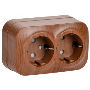 Розетка 2-м ОП GLORY РСш22-3-ХД 16А с заземл. защ. шторки дуб ERH24-K24-16