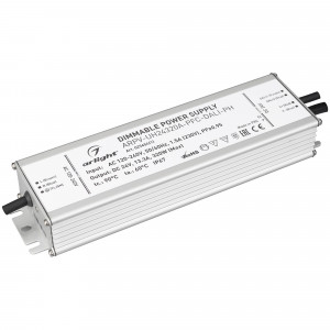 Блок питания ARPV-UH24320A-PFC-DALI-PH (24V, 13.3A, 320W) 025654(1), Диммируемый источник напряжения по протоколу DALI с гальванической развязкой для светодиодных изделий. Входное напряжение 120-240 VAC. Выходные параметры: 24 В, 13.3 А, 320 Вт. Встроенный PFC >0.95. Герметичный алюминиевый корпус IP 67. Рабочая температур