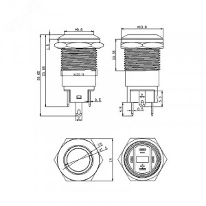 A12-B2 с/фикс, Кнопка антивандальная d12 2A 250B с/фикс (2c) ON-OFF выпуклая
