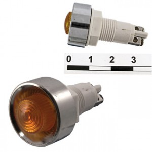 N-836-Y  220VAC, Лампа неоновая с резистором 220В в корпусе, желтый, гайка М12