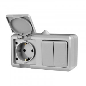 Блок ОП Dita (розетка 16А 250В с заземл. + 2-кл. выкл. 10А) IP54 сер. TKL-DT-V2RZ-C06-IP54