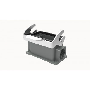 Закрытое основание разъема D10B-SF-1L-M20, Основание разъема на панель, закрытое, типоразмер 10B, с уплотнителем, 1 отверстие с резьбой для кабельных вводов M20x1,5, с одной защелкой, без защитной крышки, материал корпуса: алюминиевый сплав