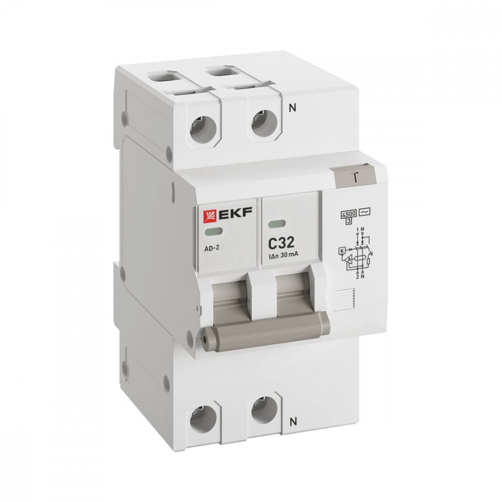 Изображение товара Дифференциальный автомат АД-2 32А/30мА EKF PROxima для защиты сетей