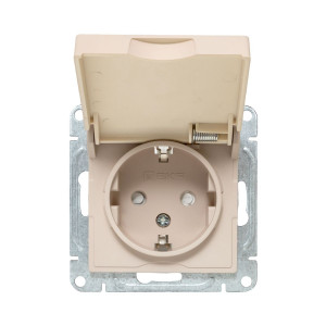 Механизм розетки, 16А, IP44, с заземлением, со шторками, c крышкой, кремовый Эпика EKF UP1-SOI-111-44