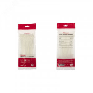 Стяжка 3.6*200 белая (100 шт), хомут-стяжка кабельная нейлоновая