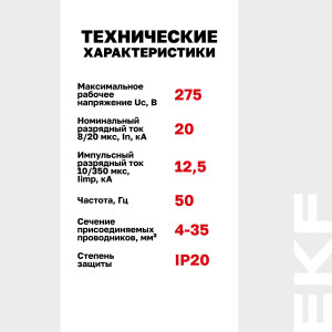 Устройство защиты от импульсных перенапряжений Т1+Т2; Iimp-12.5kA; In-20kA; Uc-275В; 3+0 PROxima OV12-3-503