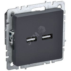 IEK BRITE BASE Графит Розетка USB A+A 3,1А РЮ10-1-БрГ