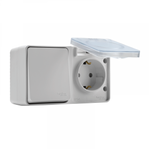Блок ОП AtlasDesign Profi54 (розетка 16А 250В с заземл. защ. шторки + 1-кл. выкл. 10А) IP54 бел. SE ATN540170