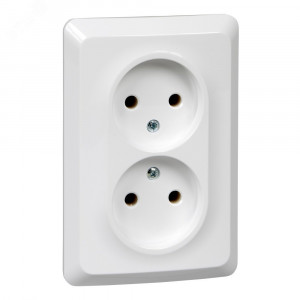 ЭТЮД С/У двойная РОЗЕТКА без заземления без шторок 16А 250B, БЕЛЫЙ, Россия C2 PC16-105B