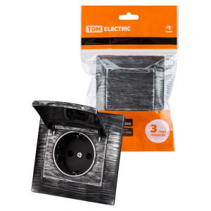 Розетка 2П+З 16А 250В IP44 с защ. шт. с крышкой старинное серебро "Лама" SQ1815-0655