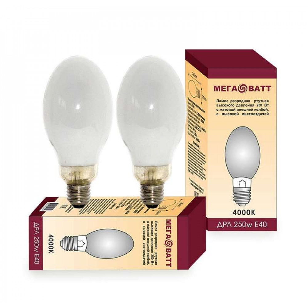 Изображение товара Газоразрядная ртутная лампа ДРЛ 250 E40 03014 МЕГАВАТТ