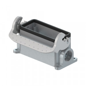 Закрытое основание разъема BAS GUT GL 24 M25 69 A1, Основание разъема на панель, закрытое, типоразмер 24B, с уплотнителем, 2 отверстия с резьбой для кабельных вводов M25x1,5, с одной защелкой, без защитной крышки, материал корпуса: алюминиевый сплав