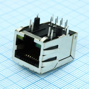 J0026D21BNL, Разъем модульный RJ-45 розеика 8 контактов шаг 2.54мм угловой монтаж в отверстие 12 терминалов 1 порт