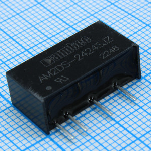 AM2DS-2424SJZ, DC/DC, 2Вт, вход 21.6…26.4В, выход 24В/0.008…0.083А, изоляция 1500В DC, КПД 86%, максимальная емкостная нагрузка не более 220мкФ, SIP7, 19.65x7.05x10.16мм, -40…105°C, пластик