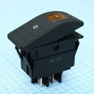RK1-06N-12V желтый, Выключатель клавишный ON-OFF с подсветкой (4c) 35А 12В