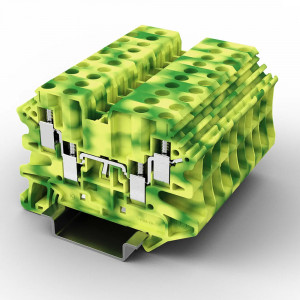 Заземляющая клемма UUT-2.5/2-2PE, Заземляющая клемма, 4 точки подключения, тип фиксации провода: винтовой, номинальное сечение: 2,5 мм кв., 500V, ширина: 5,2 мм, цвет: желто-зеленый, тип монтажа: DIN35