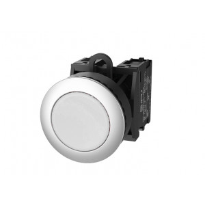 Кнопка плоская (белая) TS2520-0CL50-R10, Кнопка круглая плоская, с блокировкой, без подсветки, утопленное алюминиевое переднее кольцо, с плавным нажатием, с контактной группой 1NO, диаметр головки кнопки 36 мм, диаметр посадочного отверстия: 22 мм, цвет: белый